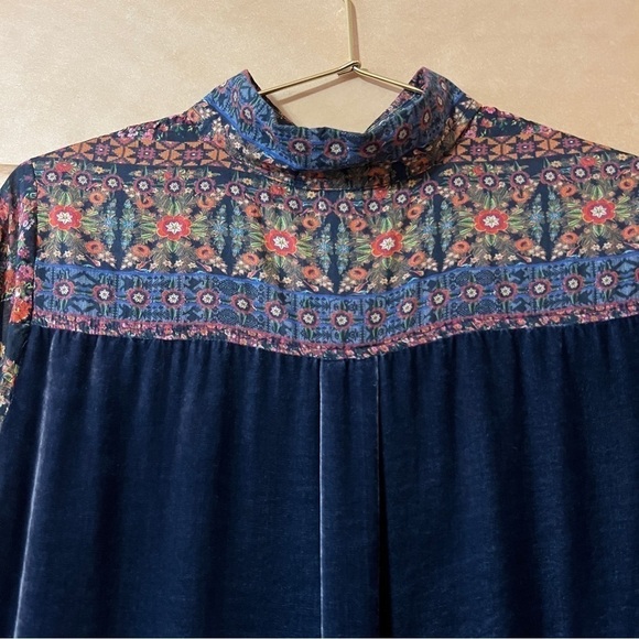 Johnny Was | Floral Button Front Shirt Velvet Back Top Cotton Silk Size XS - Picture 9 of 13
